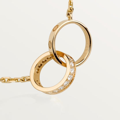 [AURORA]LOVE DOUBLE RING HALF DIAMOND NECKLACE
