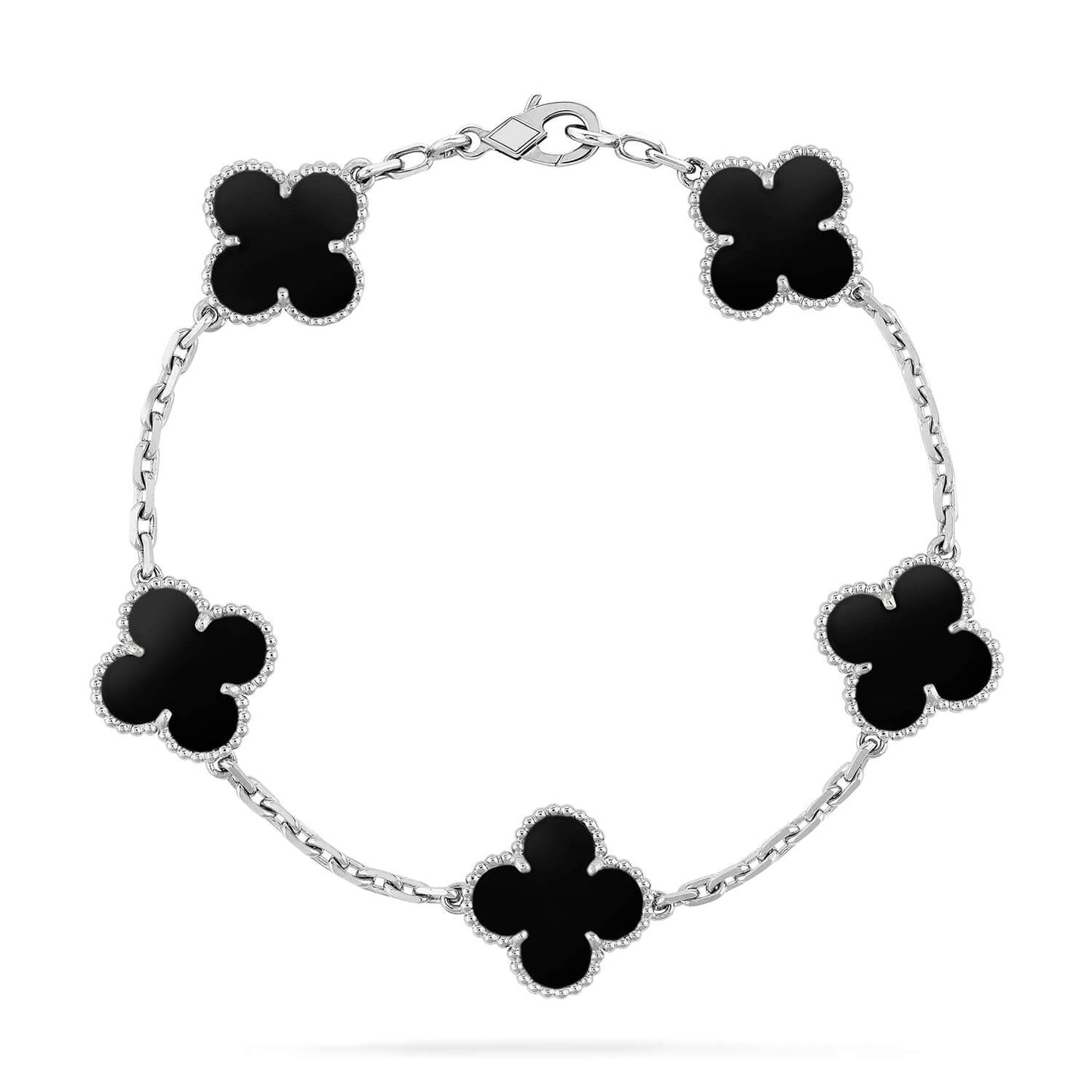 [Baslove]CLOVER 5 MOTIF ONYXS  BRACELET SILVER