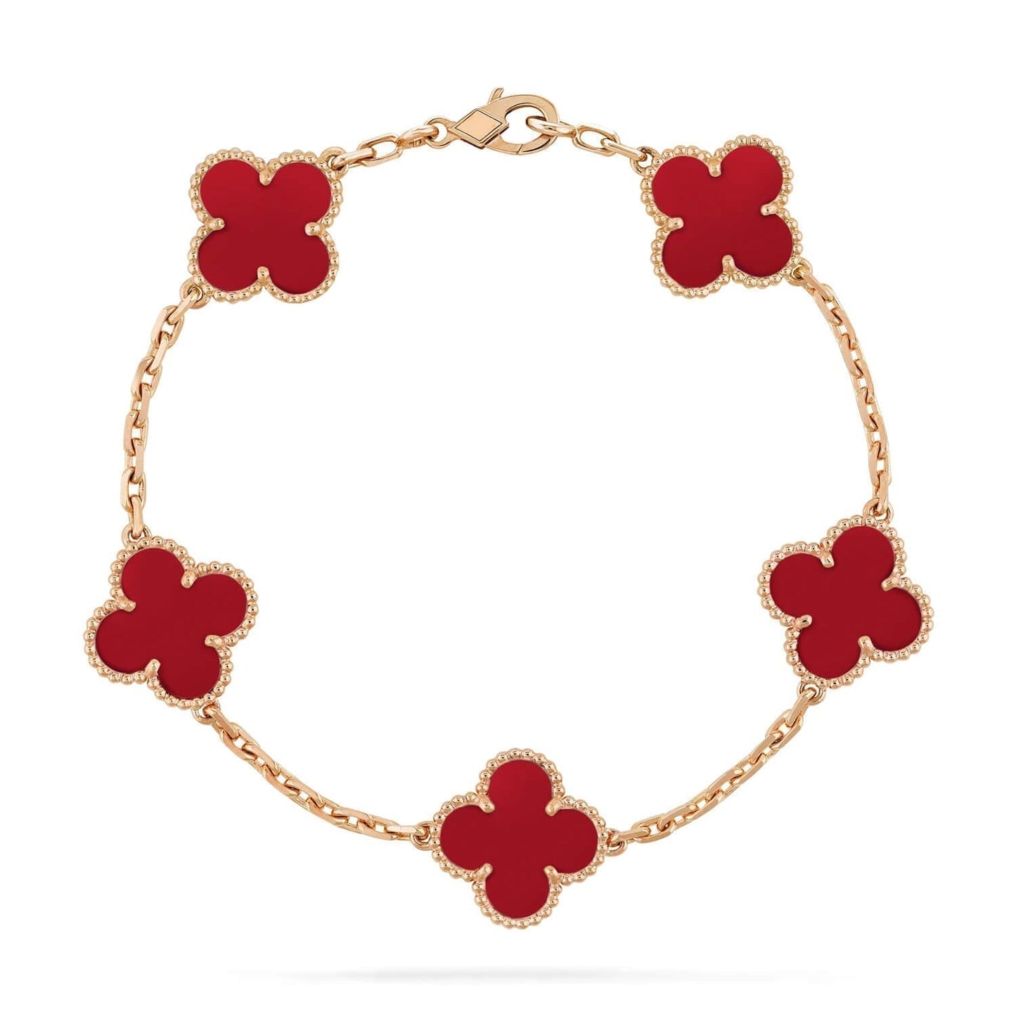 [Baslove]CLOVER 5 MOTIFS RED AGATE  BRACELET