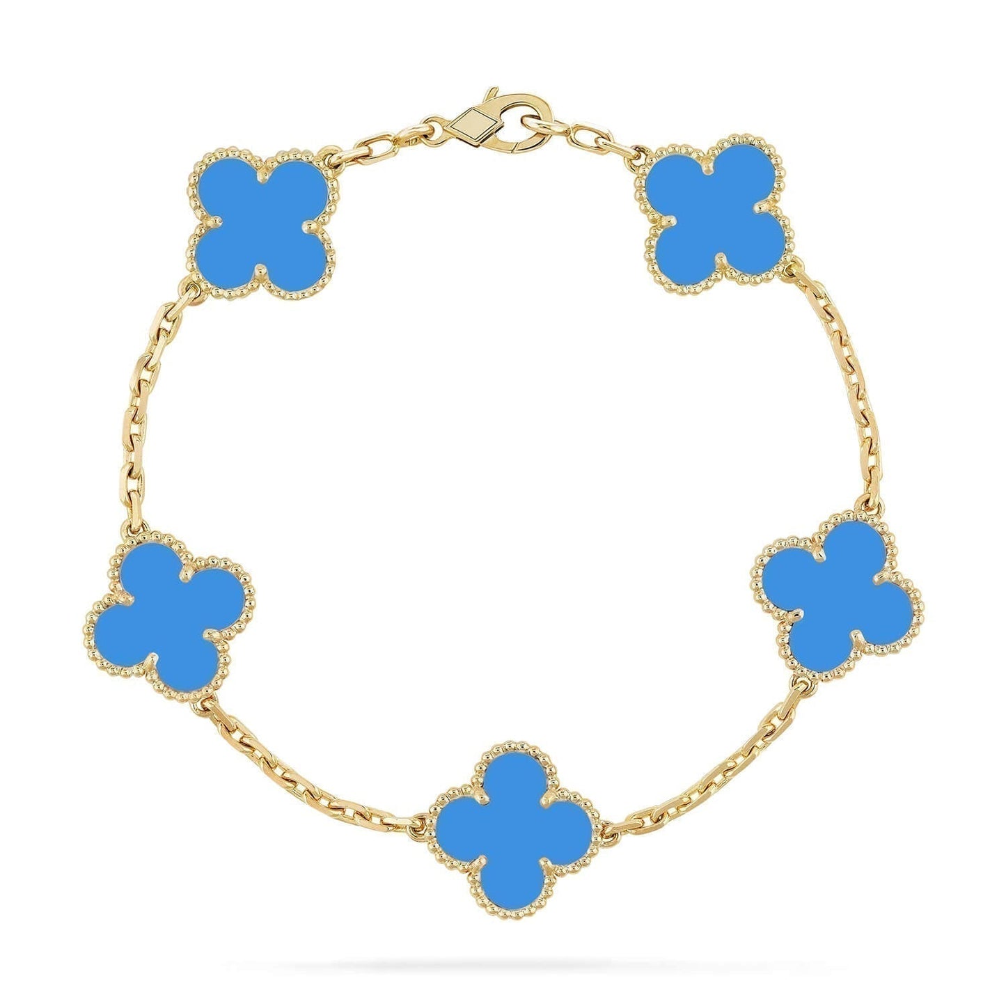 [Baslove]CLOVER 5 MOTIFS BLUE AGATE BRACELET