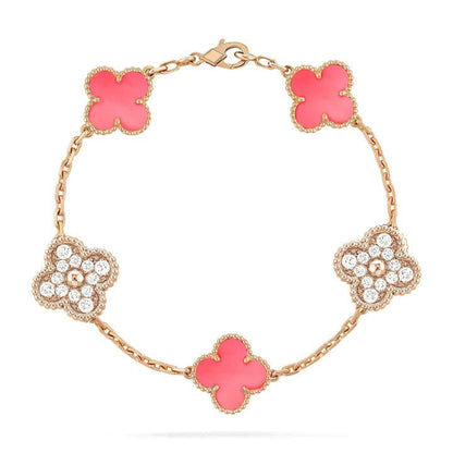 [Baslove]CLOVER 5 MOTIF DIAMOND PINK MOP PINK GOLD BRACELET