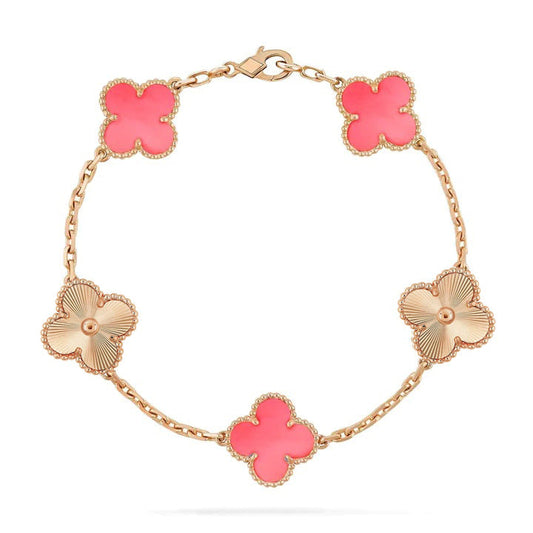 [Baslove]CLOVER BRACELET 5 MOTIF PINK AND PINK GOLD