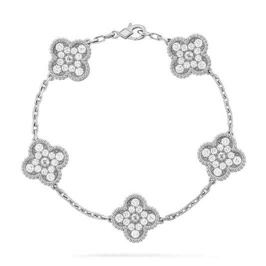 [Baslove]CLOVER 5 MOTIFS  DIAMOND BRACELET SILVER