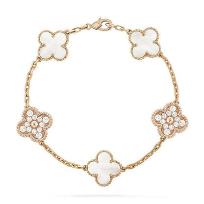 [Baslove]CLOVER BRACELET 5 MOTIF WHITE MOP DIAMOND