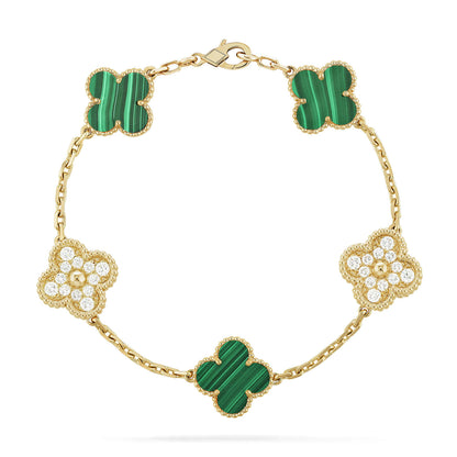 [Baslove]CLOVER  5 MOTIF MALACHITE DIAMOND BRACELET