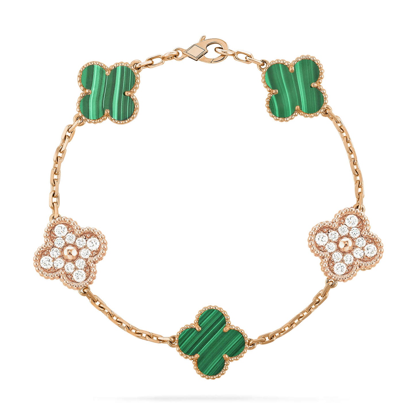 [Baslove]CLOVER  5 MOTIF MALACHITE DIAMOND BRACELET