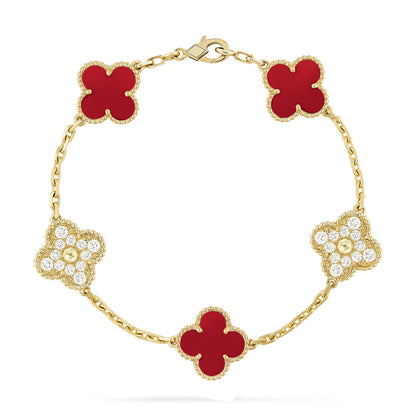 [Baslove]CLOVER 5 MOTIFS CARNELIAN DIAMOND BRACELET