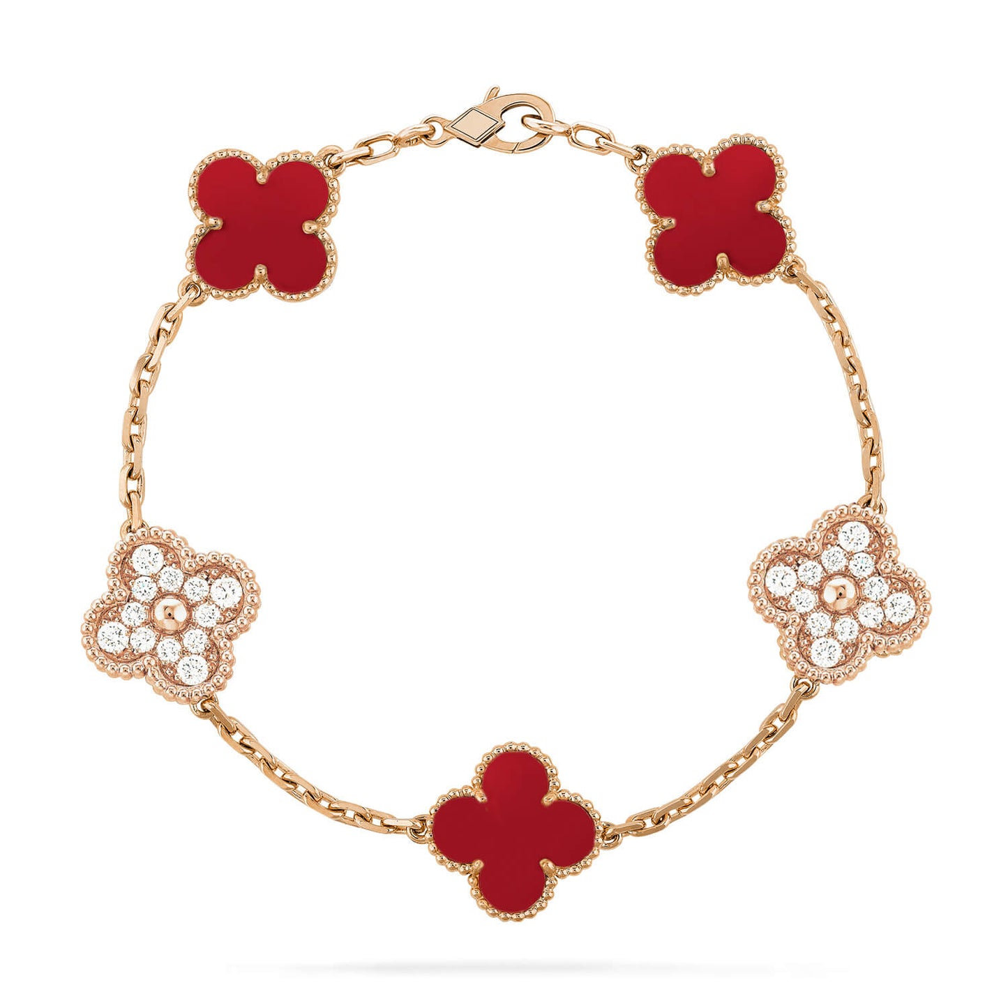 [Baslove]CLOVER 5 MOTIFS CARNELIAN DIAMOND BRACELET