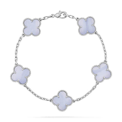 [Baslove]CLOVER  5 MOTIF PURPLE CHALCEDONY BRACELET SILVER