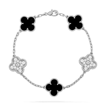 [Baslove]CLOVER 5 MOTIF ONYXS DIAMOND BRACELET SILVER