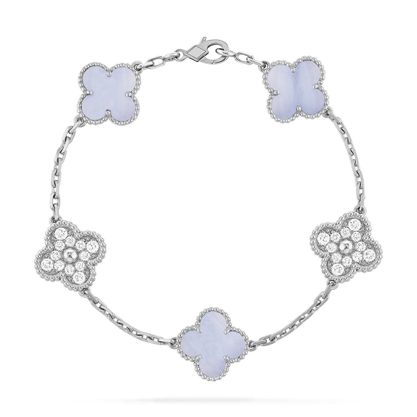 [Baslove]CLOVER  5 MOTIF DIAMOND PURPLE CHALCEDONY BRACELET SILVER