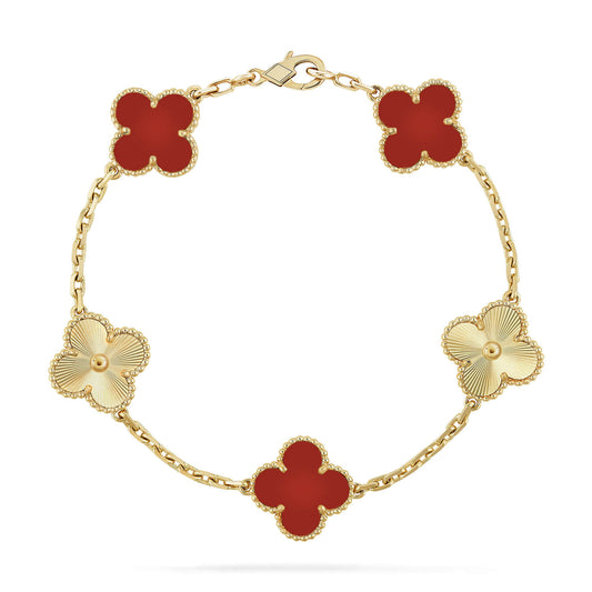 [Baslove]CLOVER  5 MOTIFS CARNELIAN GOLD BRACELET