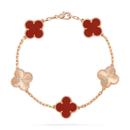 [Baslove]CLOVER  5 MOTIFS CARNELIAN GOLD BRACELET