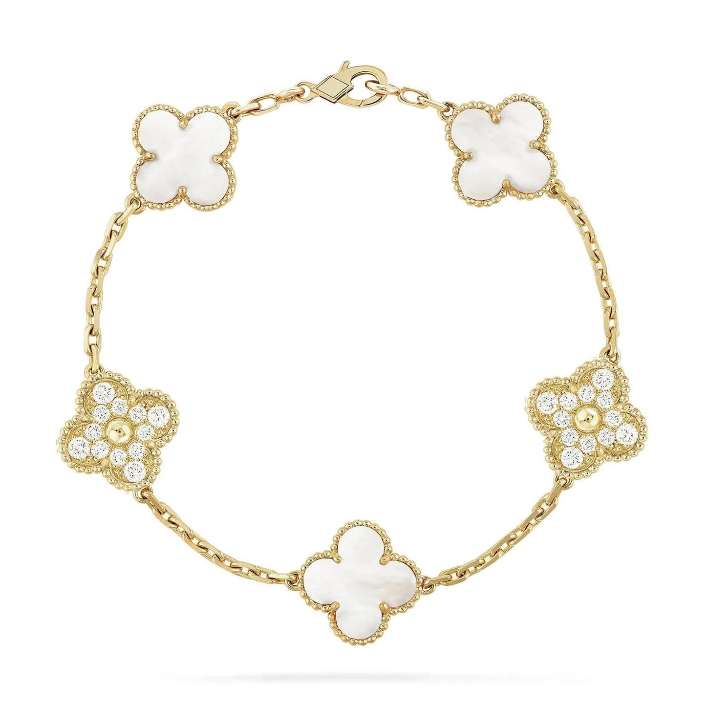 [Baslove]CLOVER BRACELET 5 MOTIF WHITE MOP DIAMOND