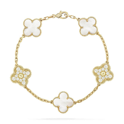 [Baslove]CLOVER BRACELET 5 MOTIF WHITE MOP DIAMOND