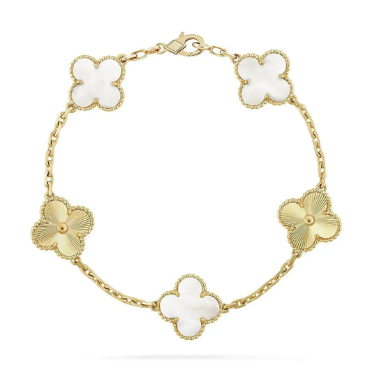 [Baslove]CLOVER BRACELET 5 MOTIF WHITE MOP PINK GOLD