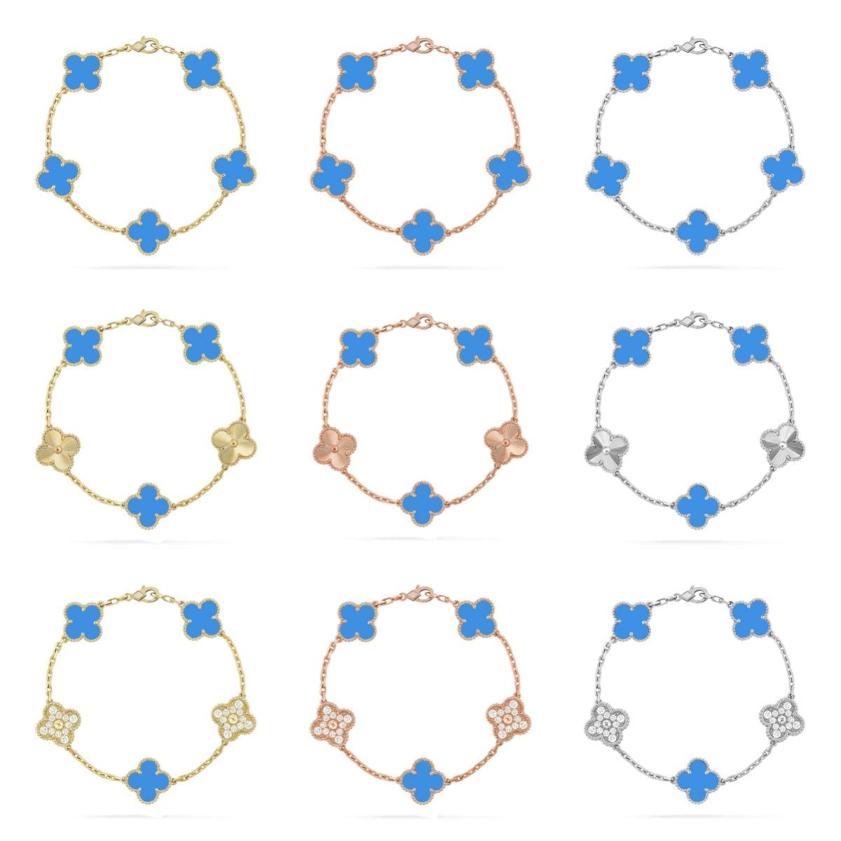 [AURORA] CLOVER 5 MOTIF BLUE AGATE BRACELET COLLECTION
