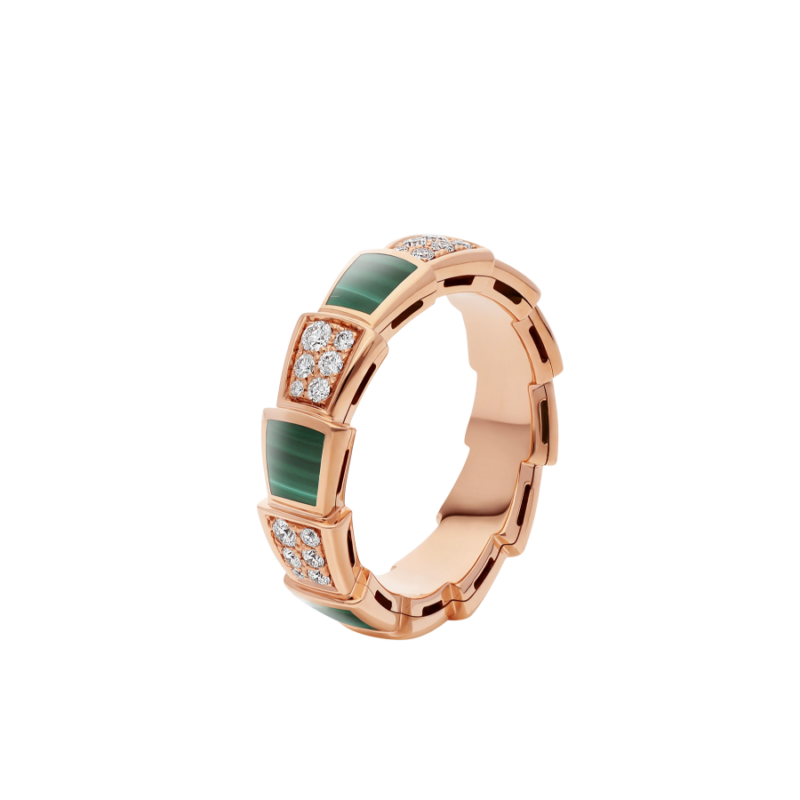 [Baslove]SERPENTI RING PINK GOLD MALACHITE DIAMOND PAVED 4MM