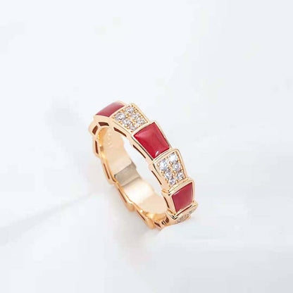 [Baslove]SERPENTI RING PINK GOLD CARNELIAN DIAMOND PAVED 4MM