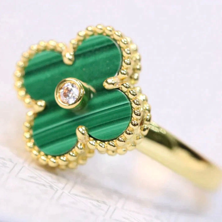 [Baslove]CLOVER MALACHITE RING GOLD DIAMOND