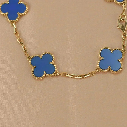 [Baslove]CLOVER 5 MOTIFS BLUE AGATE BRACELET