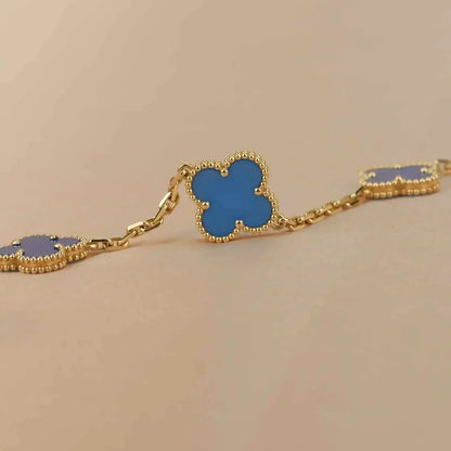 [Baslove]CLOVER 5 MOTIFS BLUE AGATE BRACELET