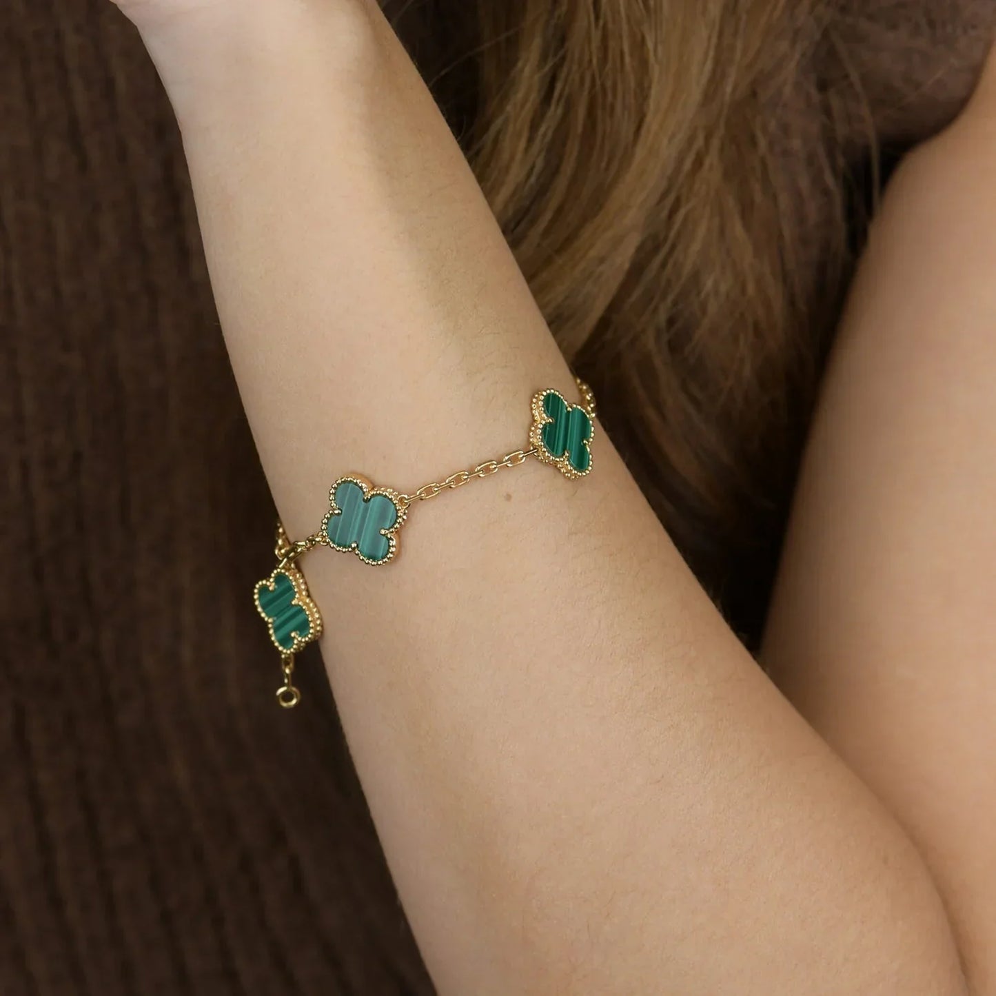 [AURORA]CLOVER 5 MOTIF MALACHITE BRACELET COLLECTION