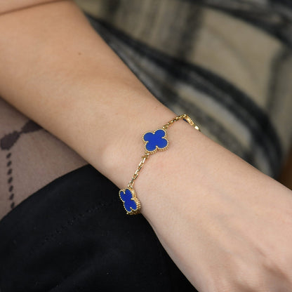 [Baslove]CLOVER 5 MOTIFS BLUE AGATE BRACELET