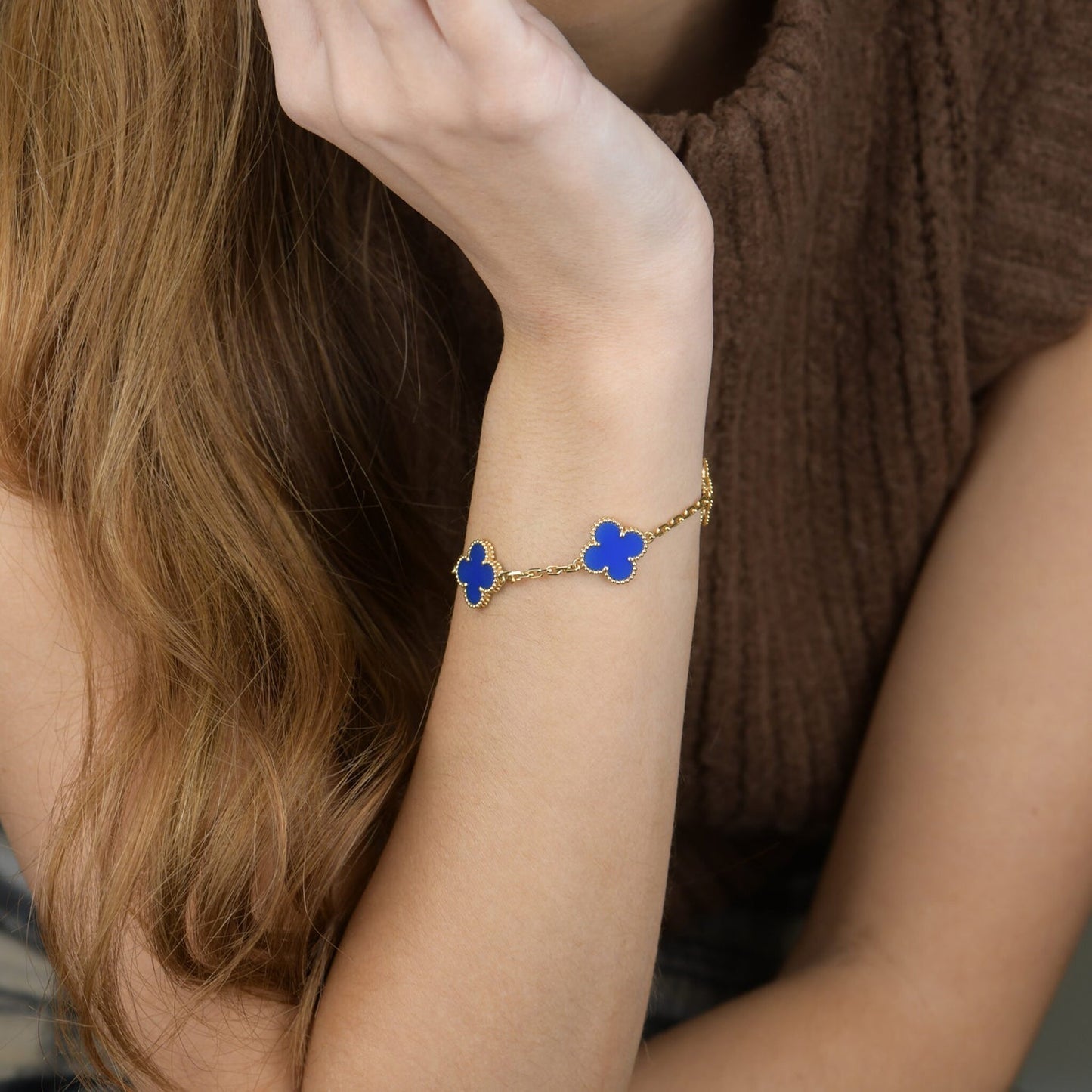 [Baslove]CLOVER 5 MOTIFS BLUE AGATE BRACELET