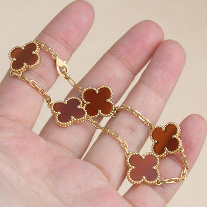 [Baslove]CLOVER 5 MOTIFS RED AGATE  BRACELET