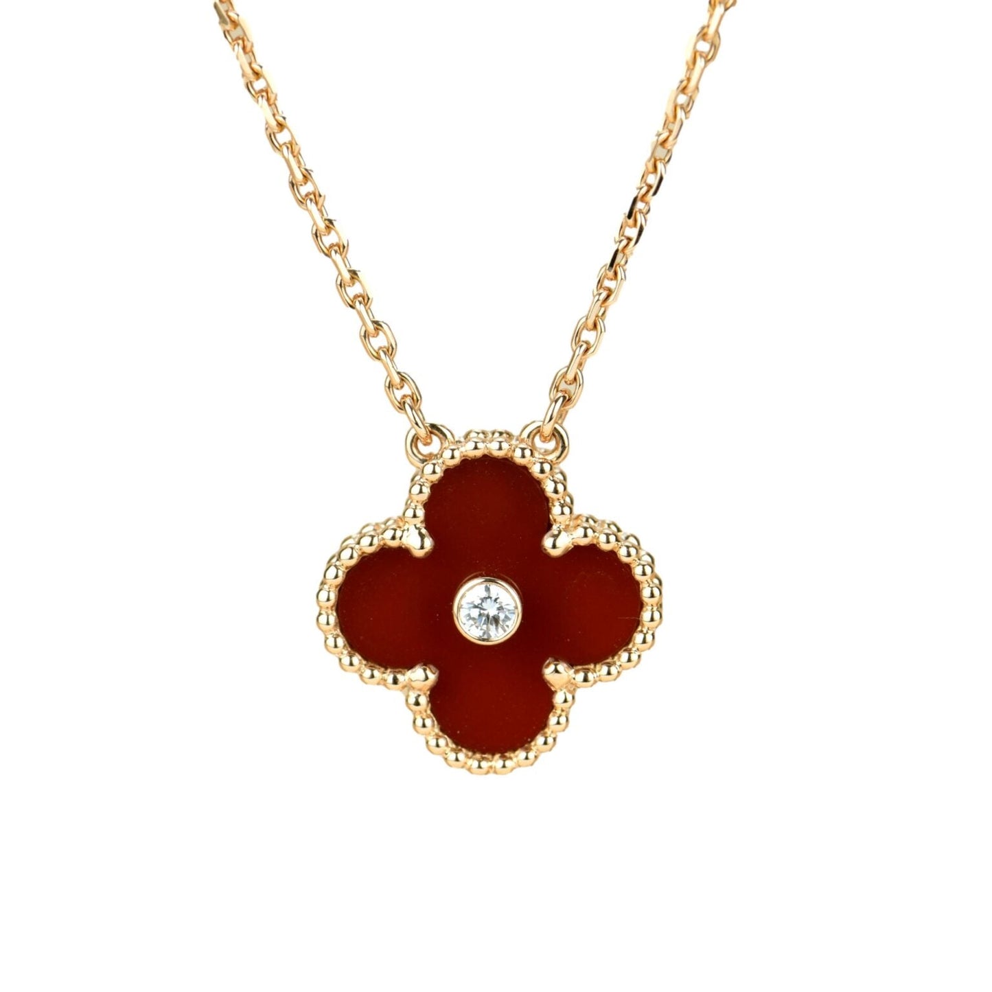 [Baslove]CLOVER 15MM DIAMOND CARNELIAN NECKLACE