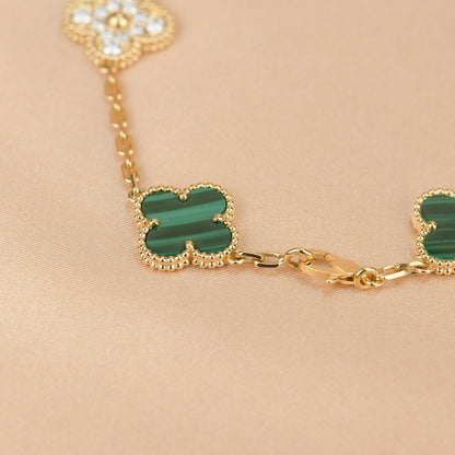 [Baslove]CLOVER  5 MOTIF MALACHITE DIAMOND BRACELET