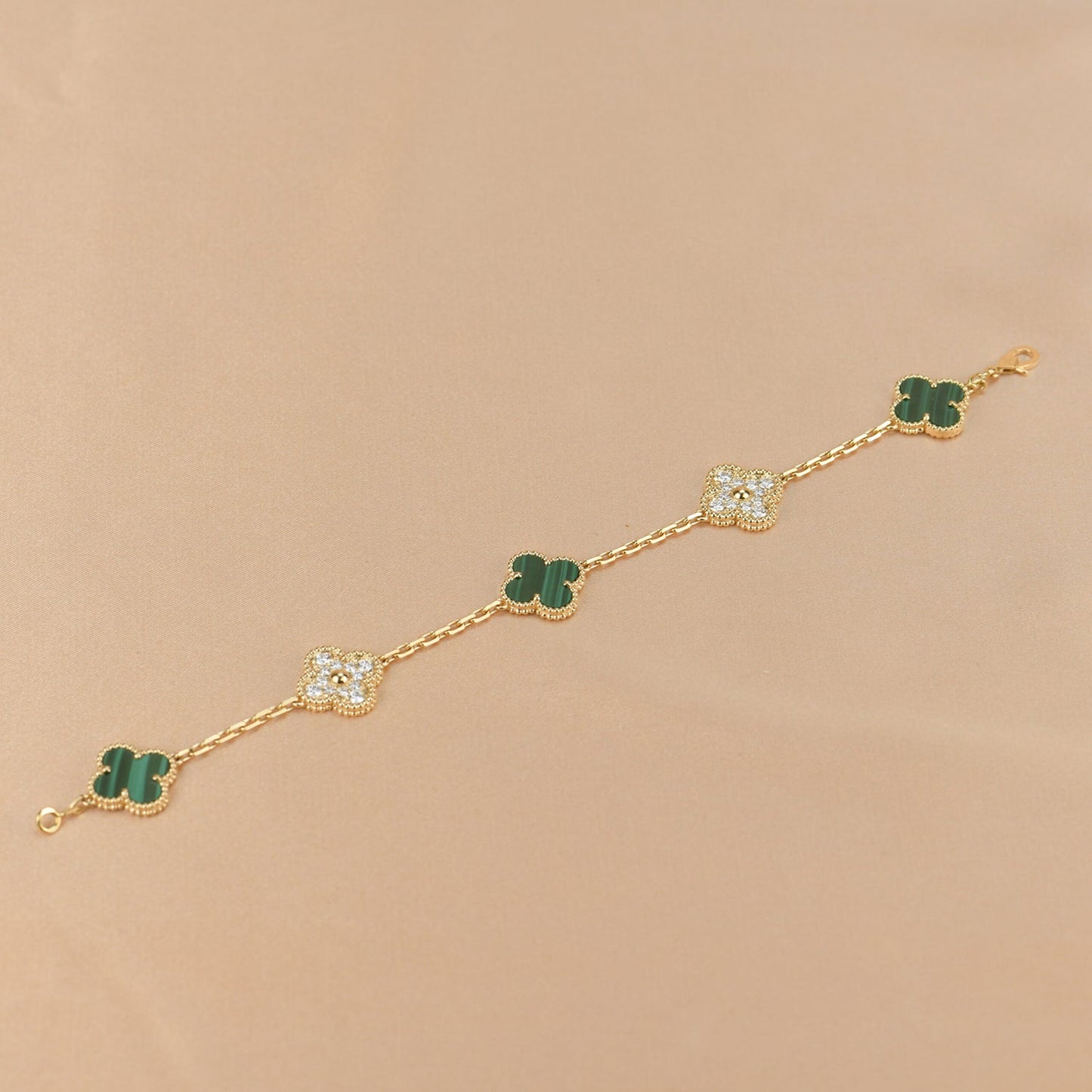 [Baslove]CLOVER  5 MOTIF MALACHITE DIAMOND BRACELET