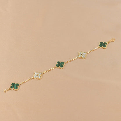 [Baslove]CLOVER  5 MOTIF MALACHITE DIAMOND BRACELET