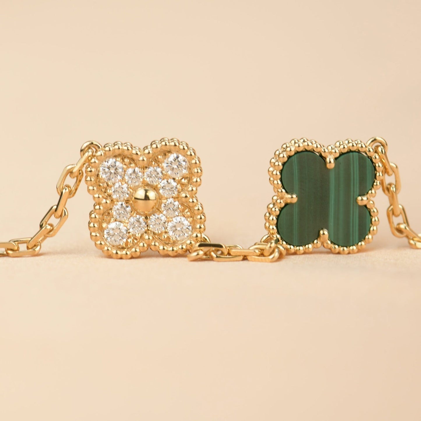 [Baslove]CLOVER  5 MOTIF MALACHITE DIAMOND BRACELET