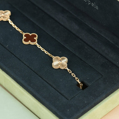 [baslovejewels]CLOVER  5 MOTIFS CARNELIAN GOLD BRACELET