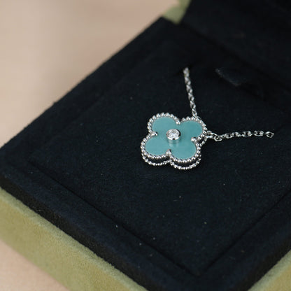 [Baslove]CLOVER 15MM DIAMOND SVRES PORCELAIN  NECKLACE SILVER