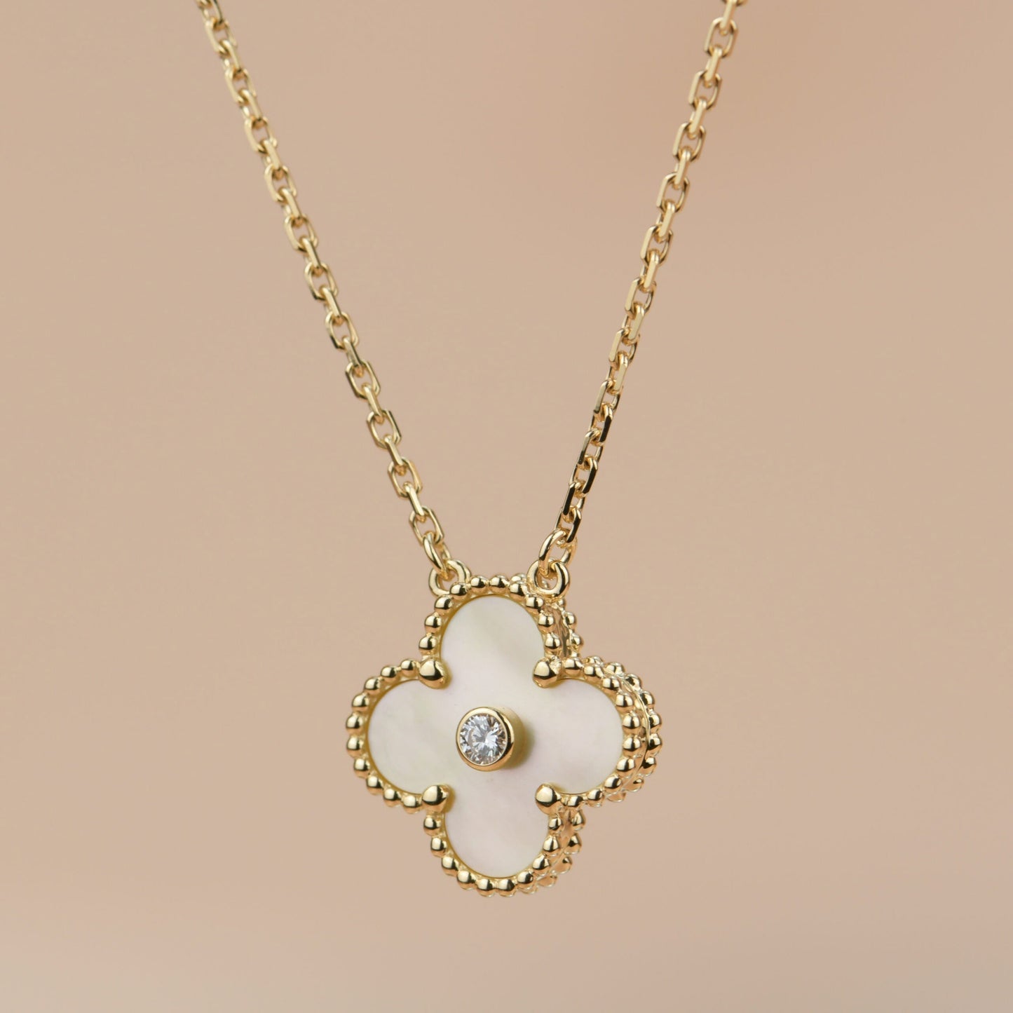 [Baslove]CLOVER 15MM DIAMOND GOLD MOTHER OF PEARL NECKLACE