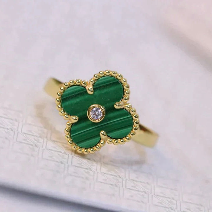 [Baslove]CLOVER MALACHITE RING GOLD DIAMOND