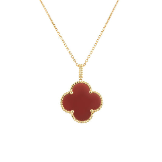 [Baslove]CLOVER 25MM NECKLACE GOLD CARNELIAN