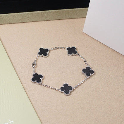 [Baslove]CLOVER 5 MOTIF ONYXS  BRACELET SILVER