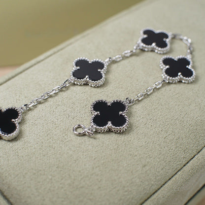 [Baslove]CLOVER 5 MOTIF ONYXS  BRACELET SILVER