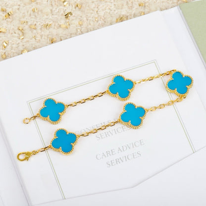 [Baslove]CLOVER 5 MOTIFS TURQUOISE BRACELET