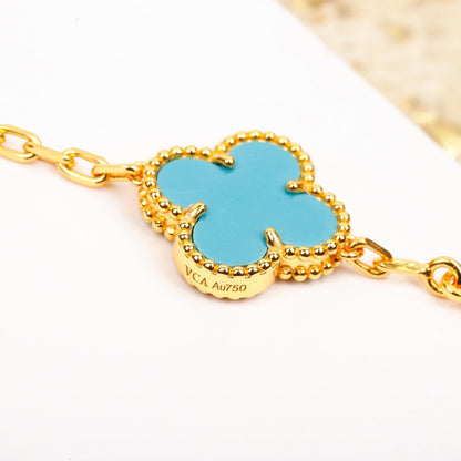 [Baslove]CLOVER 5 MOTIF TURQUOISE DIAMOND GOLD BRACELET