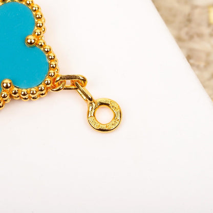 [Baslove]CLOVER 5 MOTIF TURQUOISE DIAMOND GOLD BRACELET