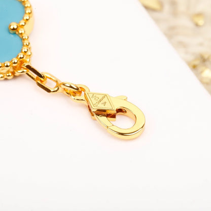 [Baslove]CLOVER 5 MOTIF TURQUOISE DIAMOND GOLD BRACELET