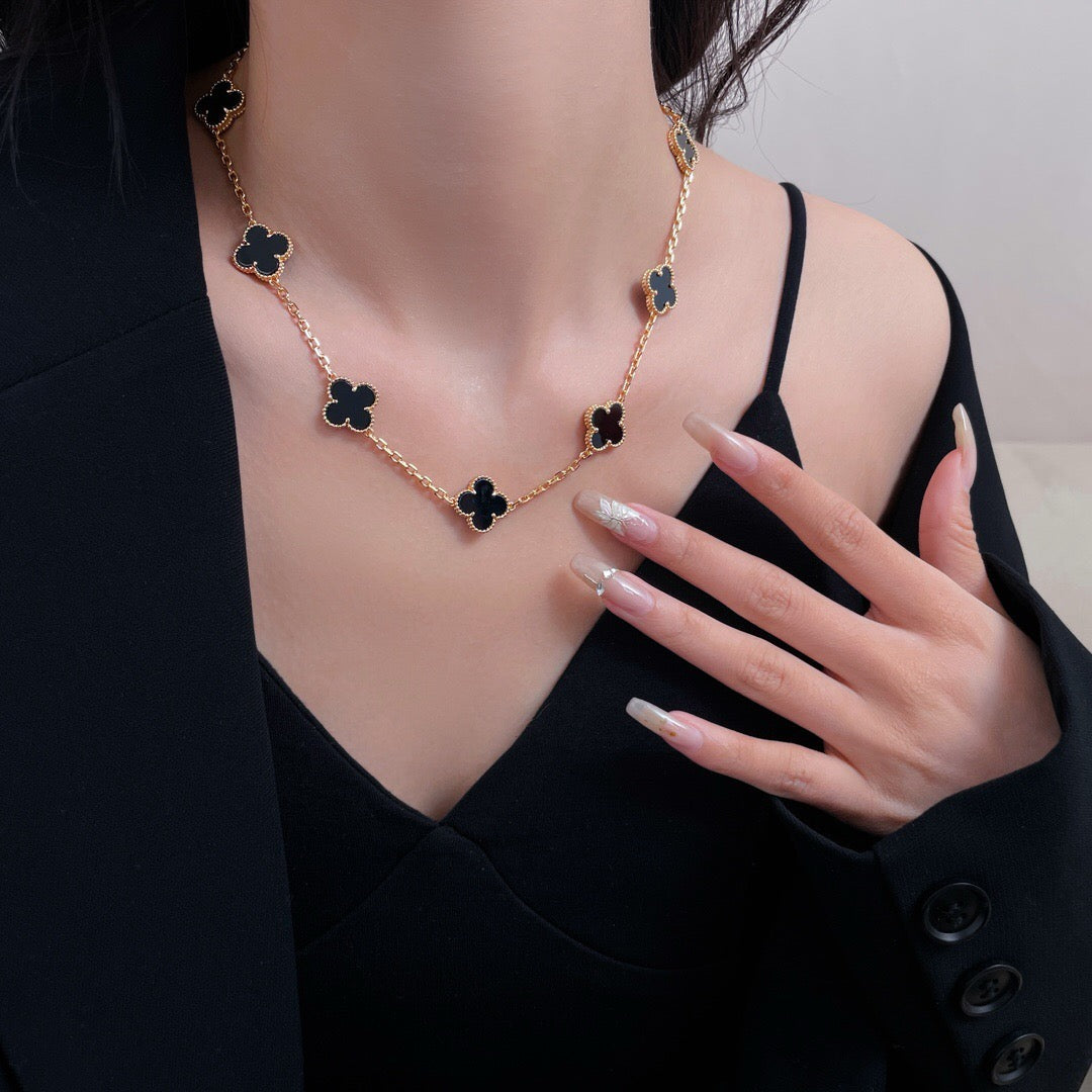 [Baslove]CLOVER 10 MOTIFS ONYX NECKLACE