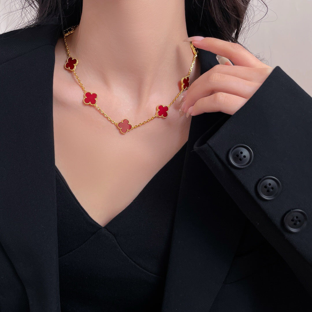 [Baslove]CLOVER 10 MOTIFS CARNELIAN NECKLACE