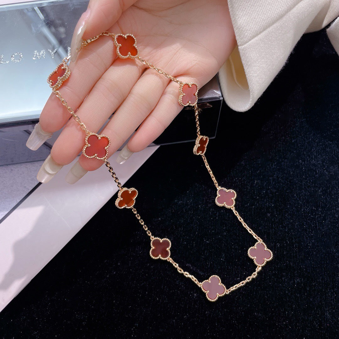 [Baslove]CLOVER 10 MOTIFS CARNELIAN NECKLACE