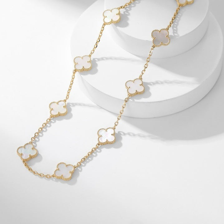 [Baslove]CLOVER 10 MOTIFS WHITE MOTHER OF PEARL NECKLACE